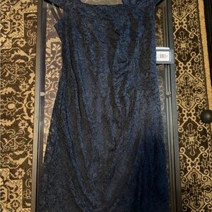 MARINA Navy Lace Midi Dress